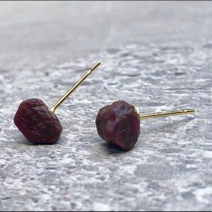 Genuine Raw Ruby Crystal Boho Stud Earrings